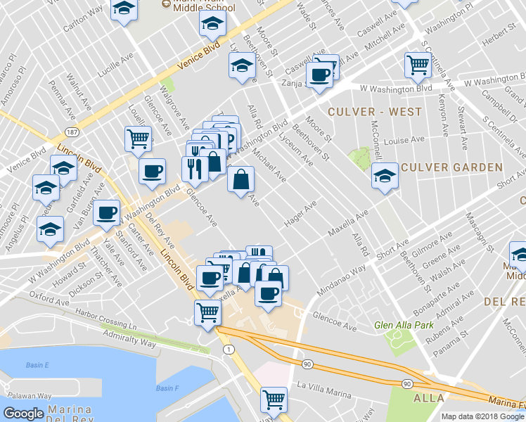 map of restaurants, bars, coffee shops, grocery stores, and more near 4133 Redwood Avenue in Los Angeles