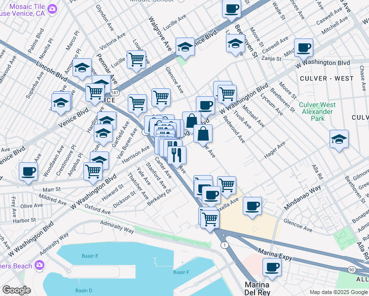 map of restaurants, bars, coffee shops, grocery stores, and more near in Los Angeles