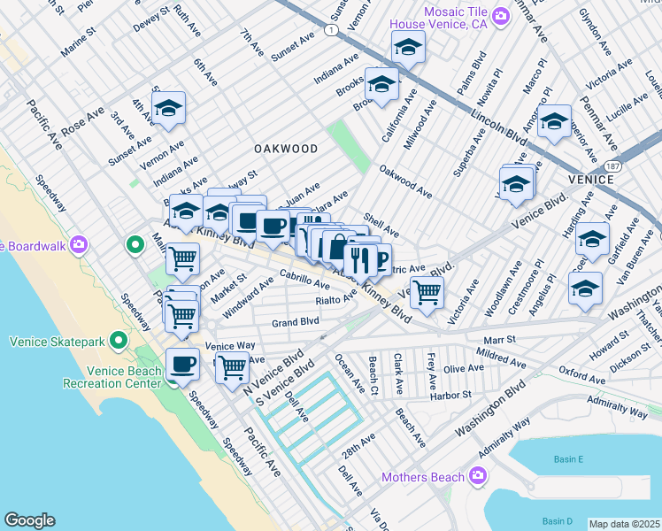 map of restaurants, bars, coffee shops, grocery stores, and more near 1503 Cabrillo Avenue in Los Angeles