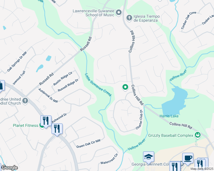map of restaurants, bars, coffee shops, grocery stores, and more near 300 Radner Run in Lawrenceville