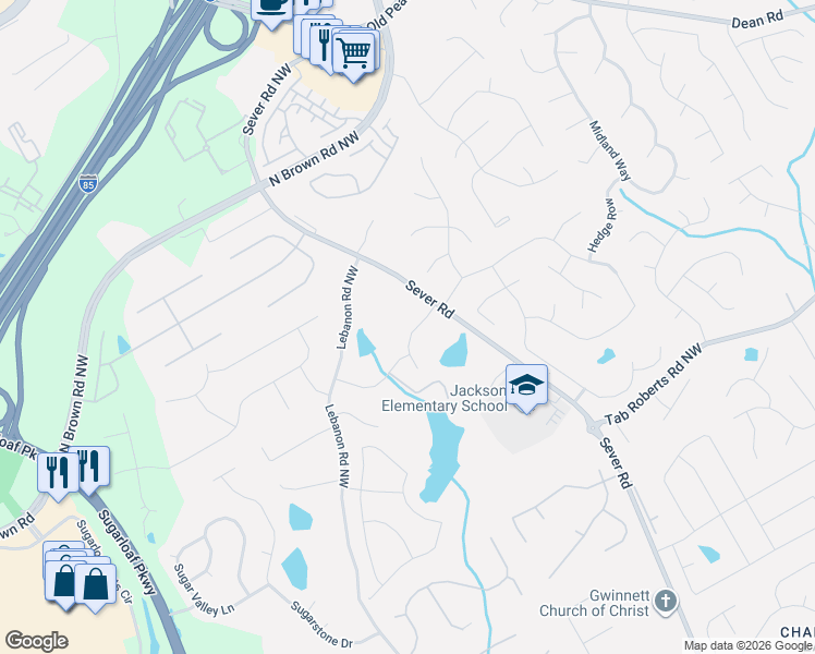 map of restaurants, bars, coffee shops, grocery stores, and more near 1467 Watsons Place in Lawrenceville