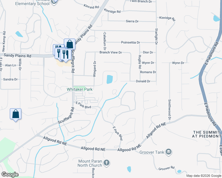 map of restaurants, bars, coffee shops, grocery stores, and more near 1676 Lightfoot Circle in Marietta