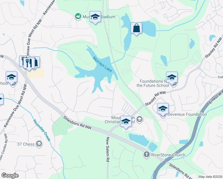 map of restaurants, bars, coffee shops, grocery stores, and more near 2030 Point Grey Court Northwest in Kennesaw