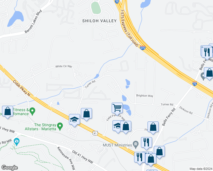 map of restaurants, bars, coffee shops, grocery stores, and more near 389 Summit Village Drive in Marietta