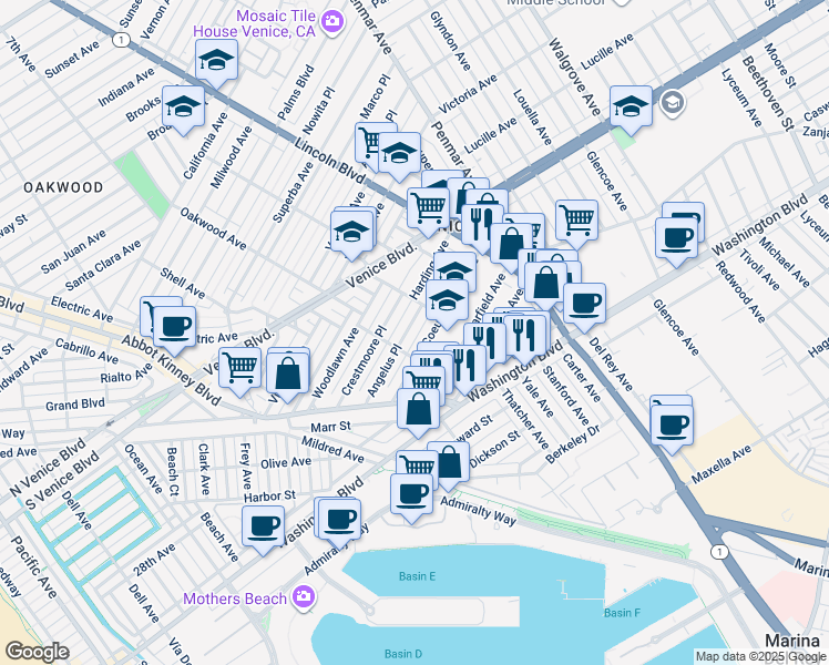 map of restaurants, bars, coffee shops, grocery stores, and more near 814 Angelus Place in Los Angeles