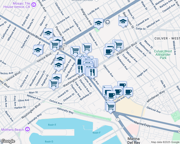 map of restaurants, bars, coffee shops, grocery stores, and more near in Los Angeles