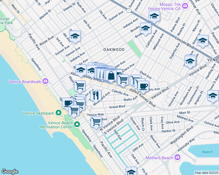 map of restaurants, bars, coffee shops, grocery stores, and more near in Los Angeles