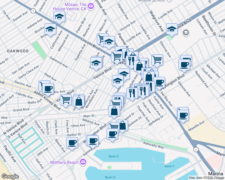map of restaurants, bars, coffee shops, grocery stores, and more near 814 Angelus Place in Los Angeles