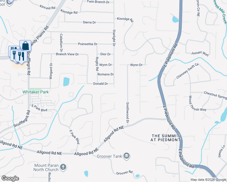 map of restaurants, bars, coffee shops, grocery stores, and more near 1525 Oakmoor Place in Marietta