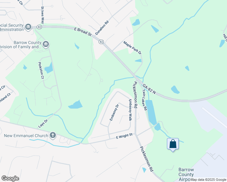 map of restaurants, bars, coffee shops, grocery stores, and more near 587 Embassy Walk in Winder