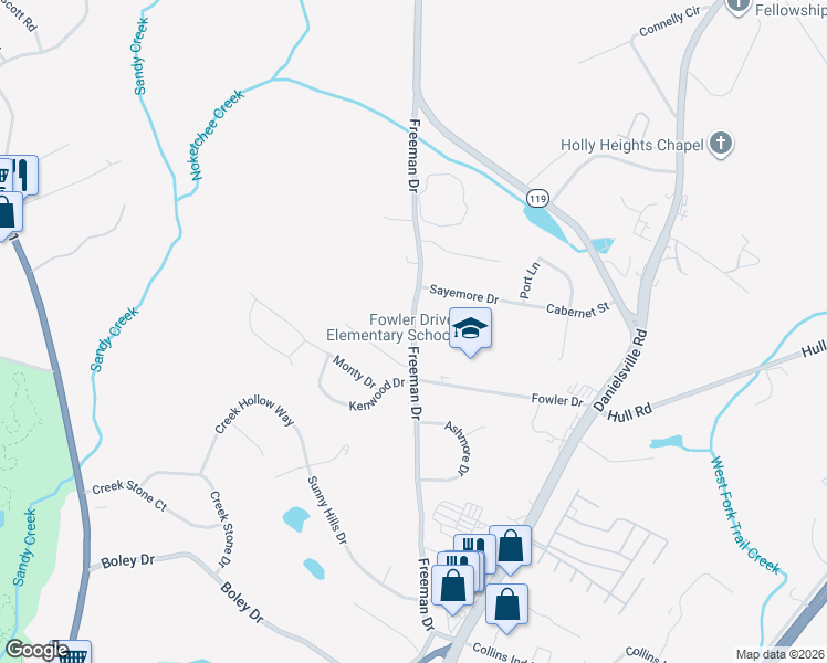 map of restaurants, bars, coffee shops, grocery stores, and more near 545 Freeman Drive in Athens