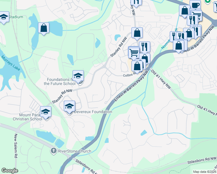 map of restaurants, bars, coffee shops, grocery stores, and more near 1622 Donovan's Ridge in Kennesaw