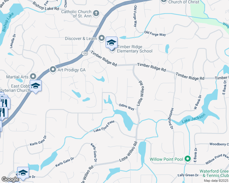 map of restaurants, bars, coffee shops, grocery stores, and more near 4983 Odins Way in Marietta