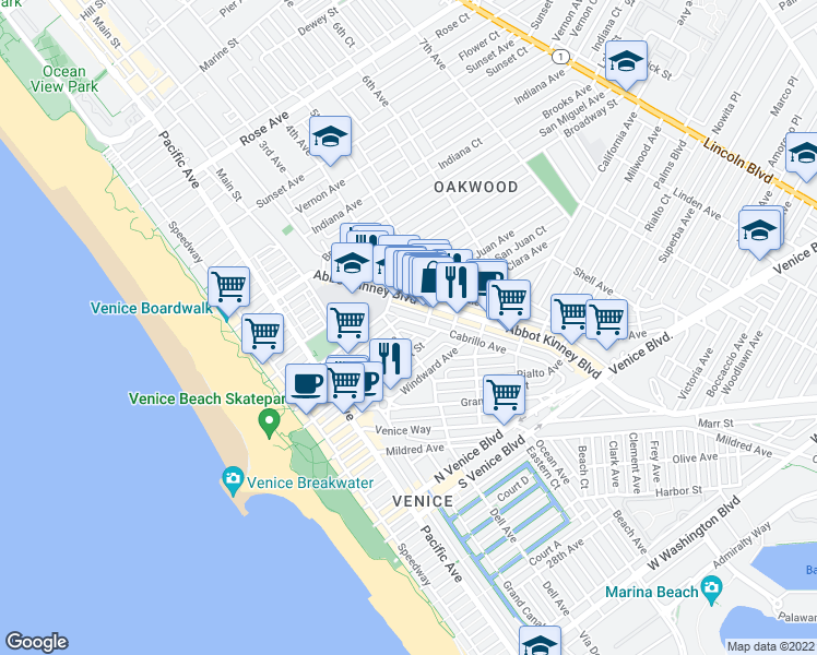 map of restaurants, bars, coffee shops, grocery stores, and more near 1210 Cabrillo Avenue in Los Angeles
