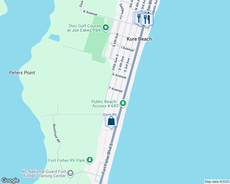 map of restaurants, bars, coffee shops, grocery stores, and more near 609 South 4th Avenue in Kure Beach