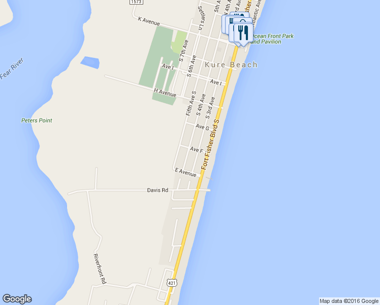 map of restaurants, bars, coffee shops, grocery stores, and more near 609 South 4th Avenue in Kure Beach