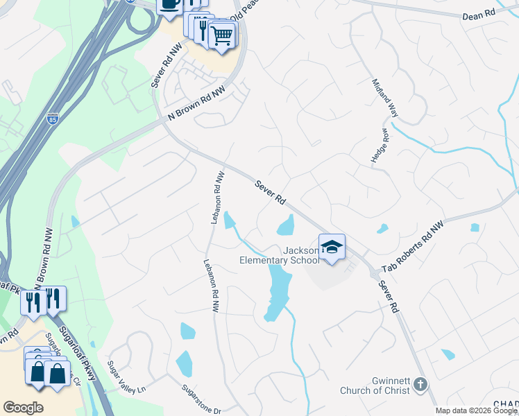 map of restaurants, bars, coffee shops, grocery stores, and more near 1467 Watsons Place in Lawrenceville