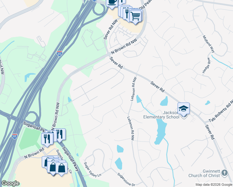 map of restaurants, bars, coffee shops, grocery stores, and more near 2150 Potomac Place in Lawrenceville