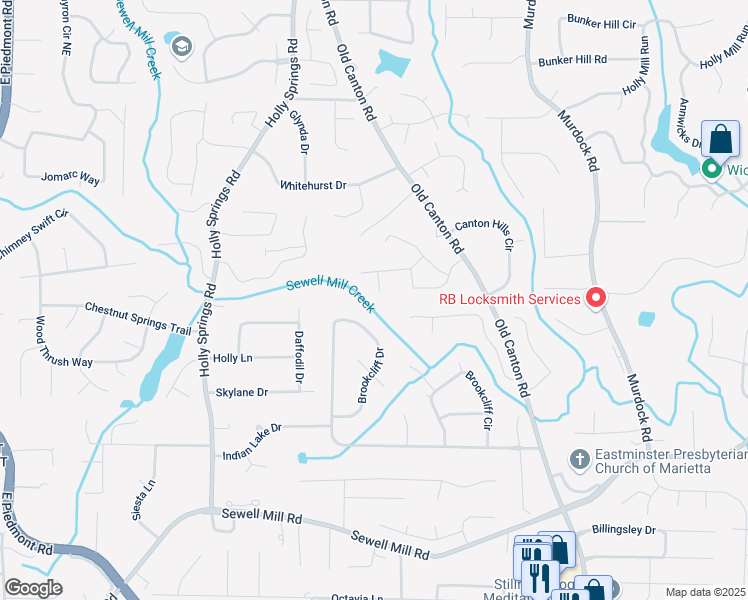 map of restaurants, bars, coffee shops, grocery stores, and more near 2794 Kakki Court in Marietta