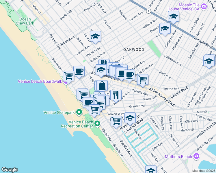 map of restaurants, bars, coffee shops, grocery stores, and more near 237 San Juan Avenue in Los Angeles