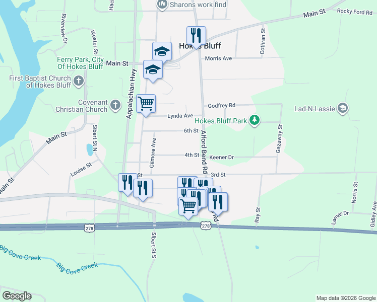 map of restaurants, bars, coffee shops, grocery stores, and more near 5502 4th Street in Gadsden