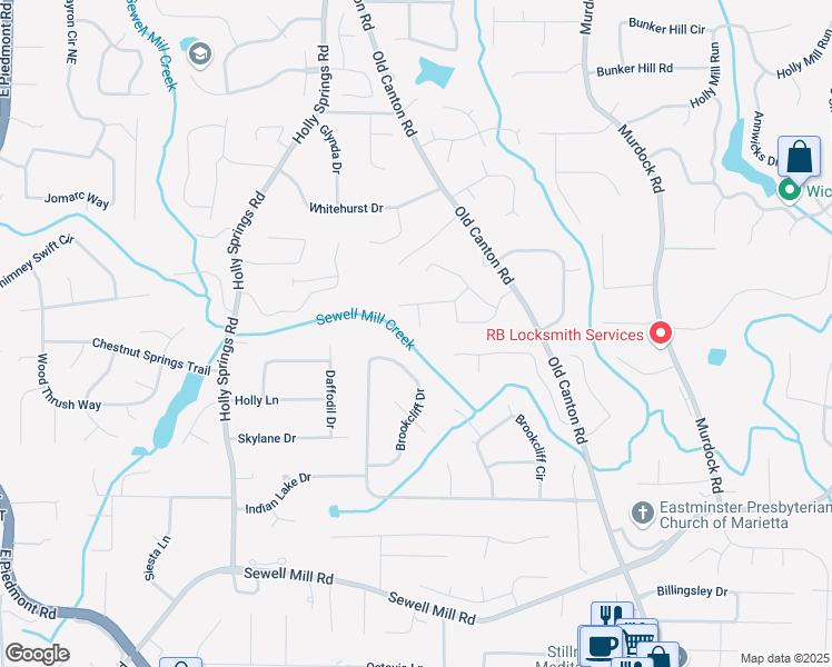 map of restaurants, bars, coffee shops, grocery stores, and more near 2794 Kakki Court in Marietta