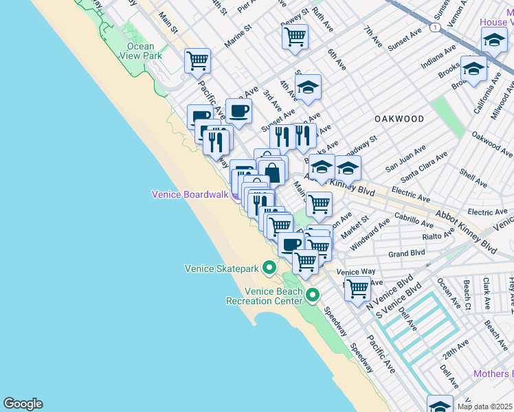 map of restaurants, bars, coffee shops, grocery stores, and more near 14 Brooks Avenue in Los Angeles