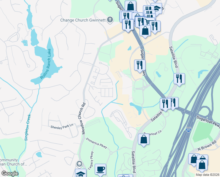 map of restaurants, bars, coffee shops, grocery stores, and more near 2322 Sugarloaf Reserve Drive Northwest in Duluth