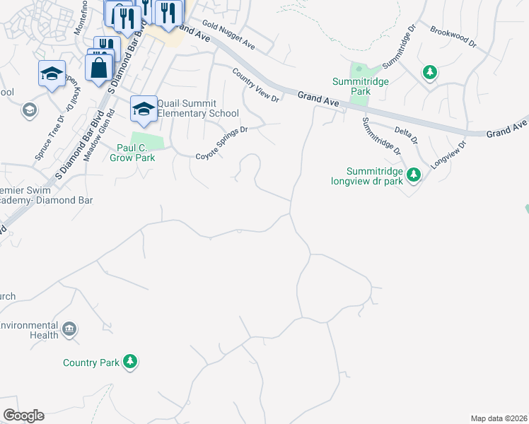map of restaurants, bars, coffee shops, grocery stores, and more near 1830 Diamond Knoll Lane in Diamond Bar