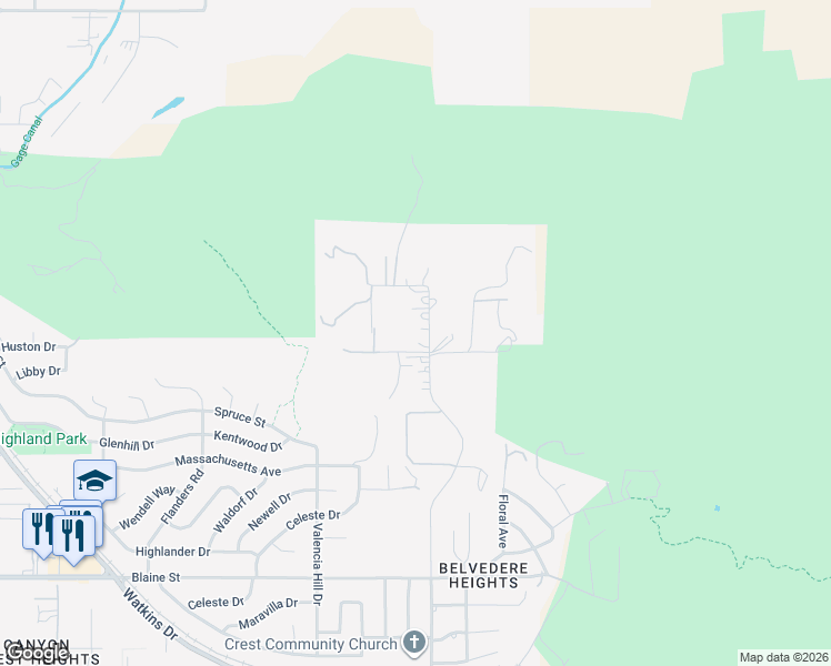 map of restaurants, bars, coffee shops, grocery stores, and more near 2010 Mount Vernon Avenue in Riverside