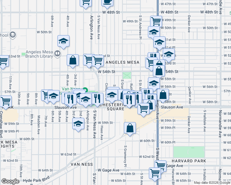 map of restaurants, bars, coffee shops, grocery stores, and more near 5523 South Wilton Place in Los Angeles
