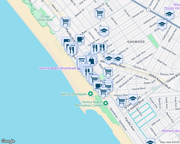 map of restaurants, bars, coffee shops, grocery stores, and more near 39 Brooks Avenue in Los Angeles