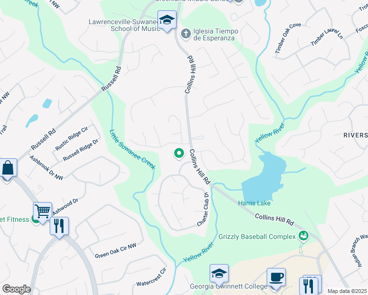 map of restaurants, bars, coffee shops, grocery stores, and more near 190 Radner Run in Lawrenceville