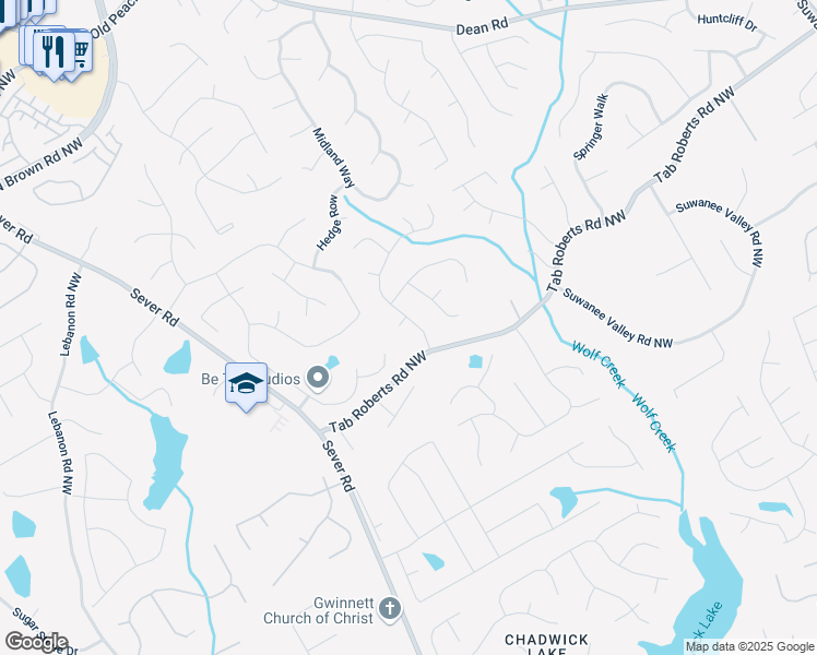 map of restaurants, bars, coffee shops, grocery stores, and more near 1990 Blackhawk Trail in Lawrenceville