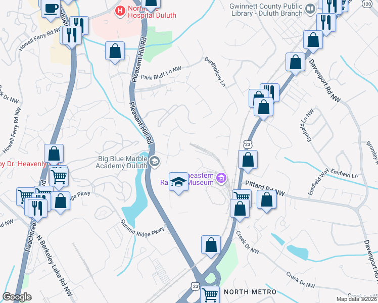 map of restaurants, bars, coffee shops, grocery stores, and more near 3434 Palisade Cove Drive in Duluth