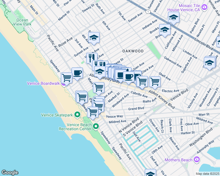 map of restaurants, bars, coffee shops, grocery stores, and more near in Los Angeles