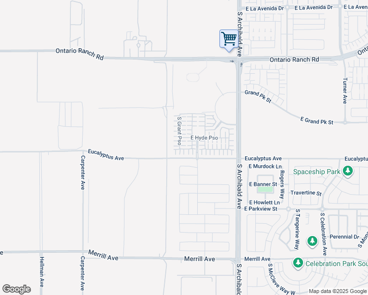 map of restaurants, bars, coffee shops, grocery stores, and more near 2443 East Encanto Paseo in Ontario