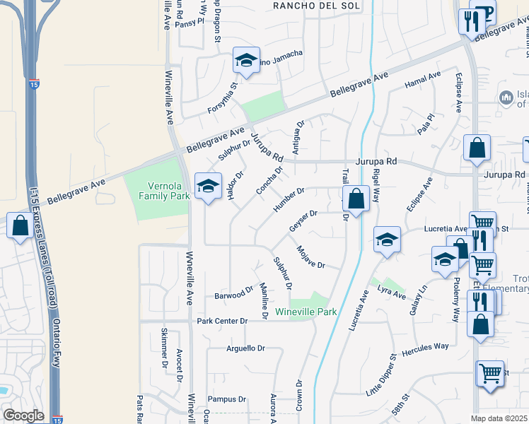 map of restaurants, bars, coffee shops, grocery stores, and more near 11545 Humber Drive in Jurupa Valley