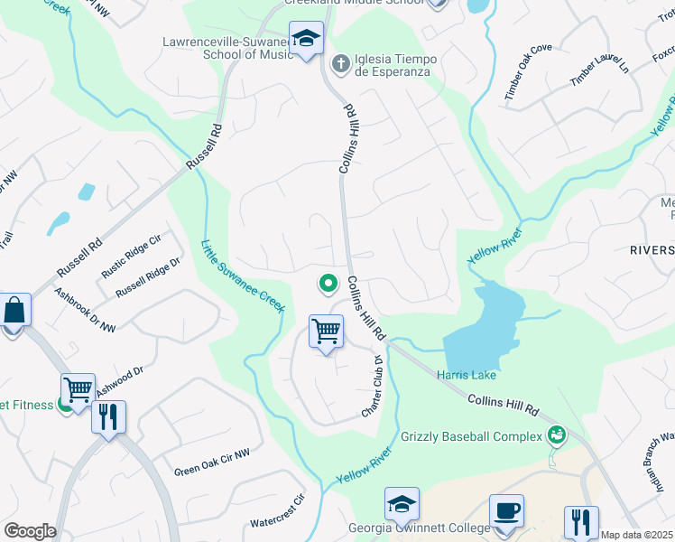 map of restaurants, bars, coffee shops, grocery stores, and more near 190 Radner Run in Lawrenceville