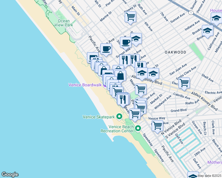 map of restaurants, bars, coffee shops, grocery stores, and more near 39 Brooks Avenue in Los Angeles
