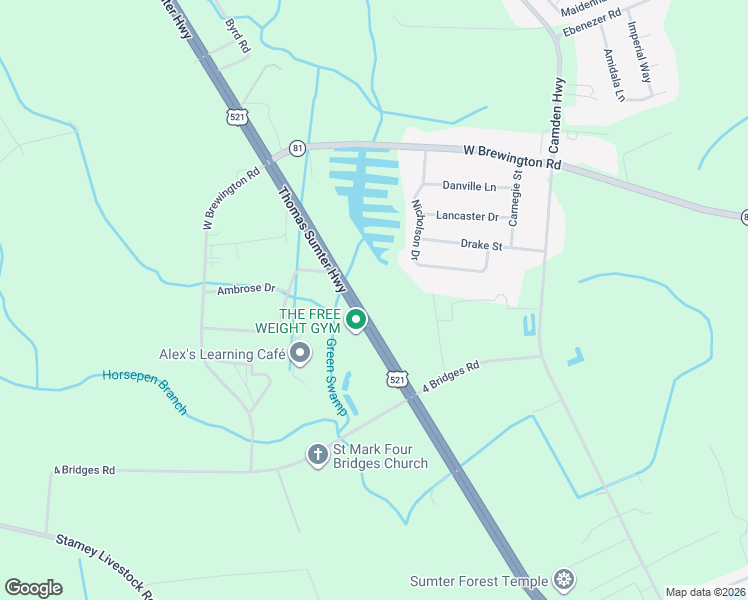 map of restaurants, bars, coffee shops, grocery stores, and more near 2715 Thomas Sumter Highway in Sumter