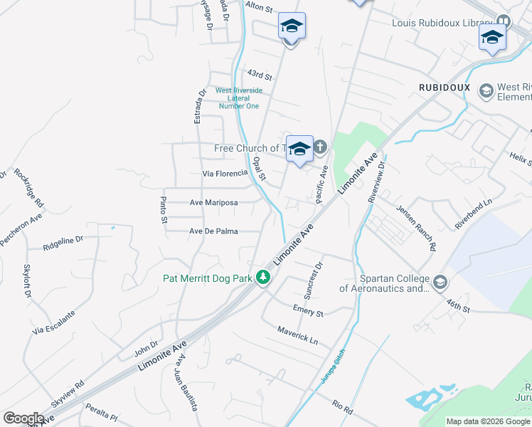 map of restaurants, bars, coffee shops, grocery stores, and more near 5210 Cadiz Court in Riverside