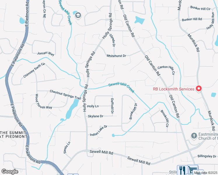 map of restaurants, bars, coffee shops, grocery stores, and more near 1674 Daffodil Drive in Marietta