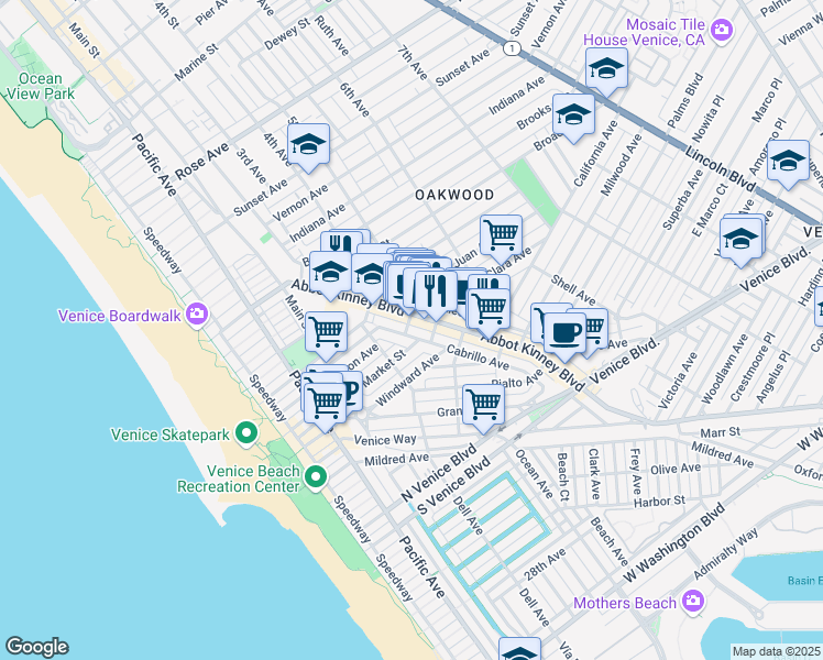 map of restaurants, bars, coffee shops, grocery stores, and more near 1203 Cabrillo Avenue in Los Angeles