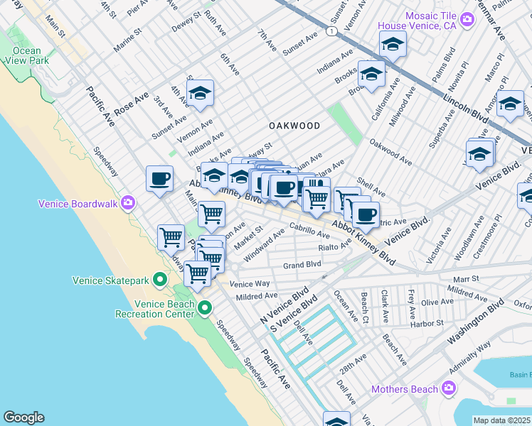 map of restaurants, bars, coffee shops, grocery stores, and more near 1203 Cabrillo Avenue in Los Angeles