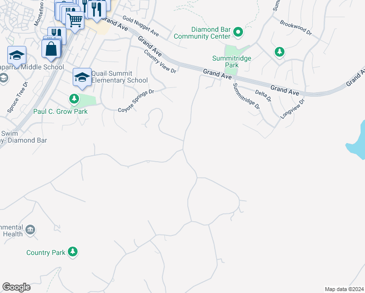 map of restaurants, bars, coffee shops, grocery stores, and more near 1925 Derringer Lane in Diamond Bar