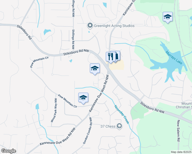 map of restaurants, bars, coffee shops, grocery stores, and more near 1501 Kennesaw Due West Road Northwest in Kennesaw