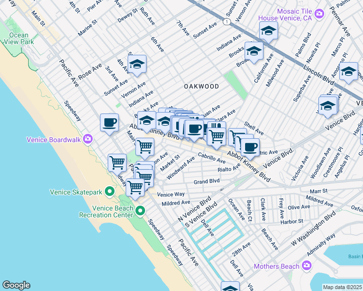 map of restaurants, bars, coffee shops, grocery stores, and more near 1201 Cabrillo Avenue in Los Angeles