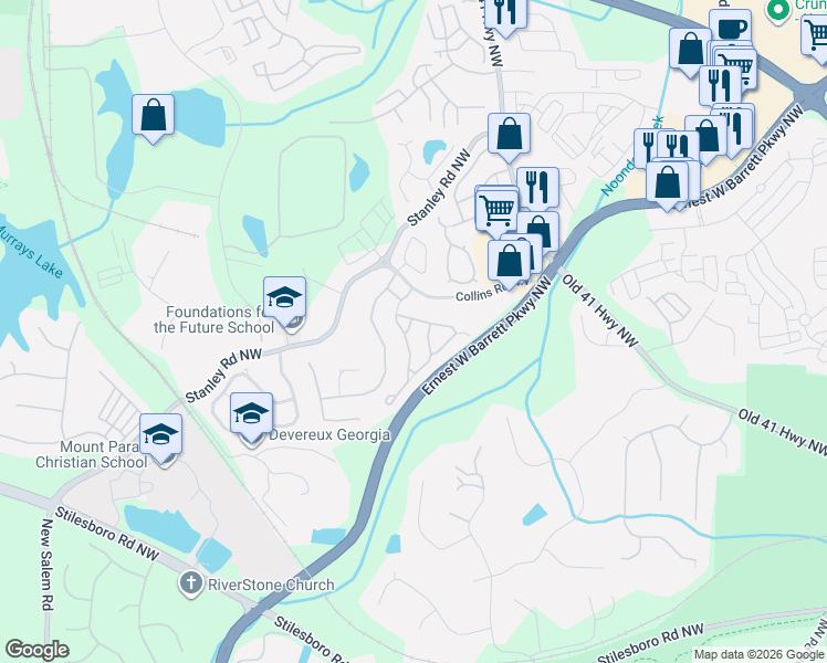 map of restaurants, bars, coffee shops, grocery stores, and more near 1563 Rachel's Ridge Northwest in Kennesaw