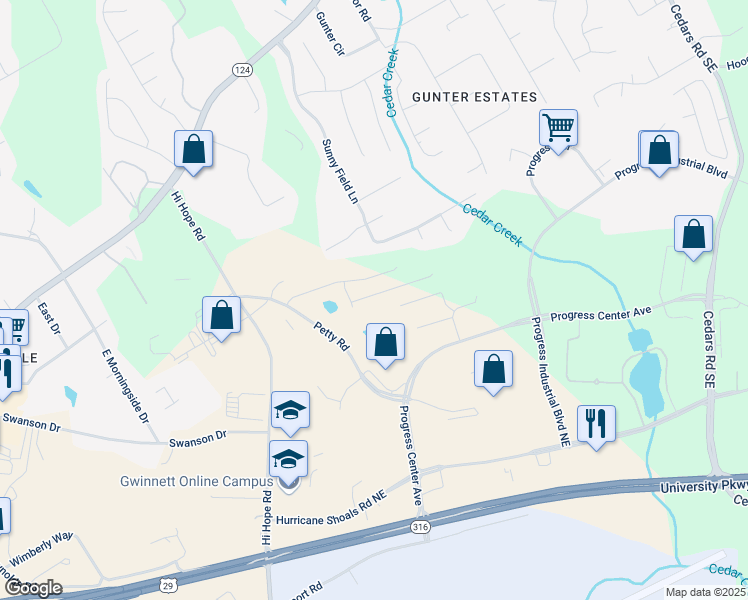 map of restaurants, bars, coffee shops, grocery stores, and more near 1495 Villageside Court in Lawrenceville